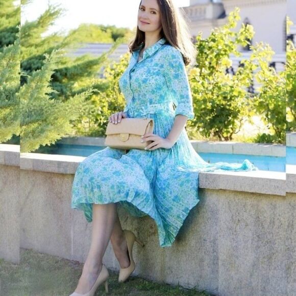 Mango Belted Pleated Midi Dress New - Picture 1 of 8